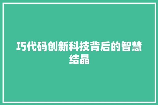 巧代码创新科技背后的智慧结晶  第1张