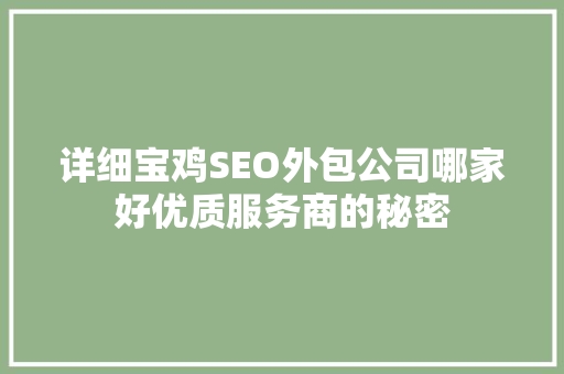 详细宝鸡SEO外包公司哪家好优质服务商的秘密  第1张