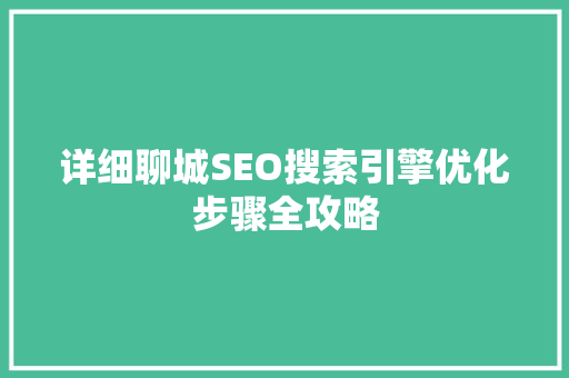 详细聊城SEO搜索引擎优化步骤全攻略