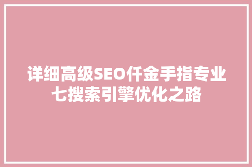 详细高级SEO仟金手指专业七搜索引擎优化之路