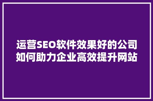 运营SEO软件效果好的公司如何助力企业高效提升网站排名