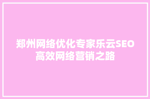 郑州网络优化专家乐云SEO高效网络营销之路