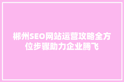 郴州SEO网站运营攻略全方位步骤助力企业腾飞