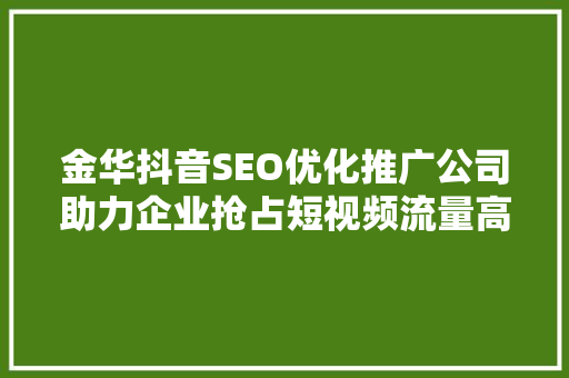金华抖音SEO优化推广公司助力企业抢占短视频流量高地