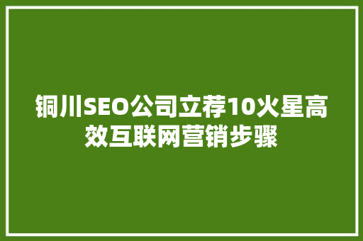 铜川SEO公司立荐10火星高效互联网营销步骤