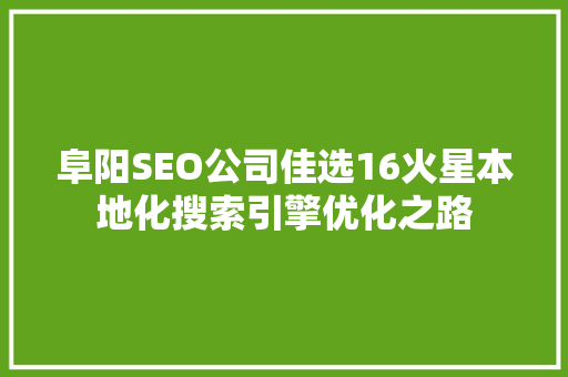 阜阳SEO公司佳选16火星本地化搜索引擎优化之路