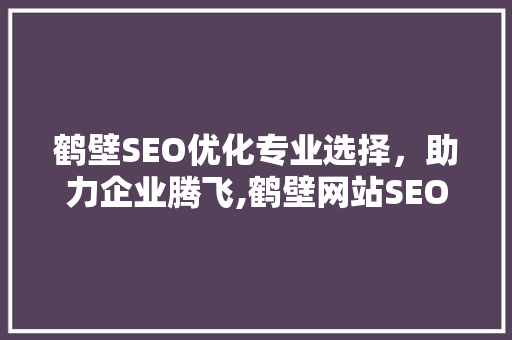 鹤壁SEO优化专业选择，助力企业腾飞,鹤壁网站SEO优化哪家强