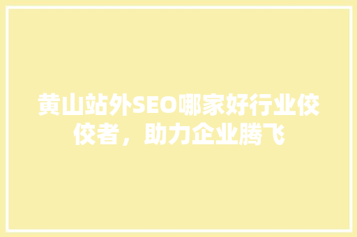 黄山站外SEO哪家好行业佼佼者，助力企业腾飞