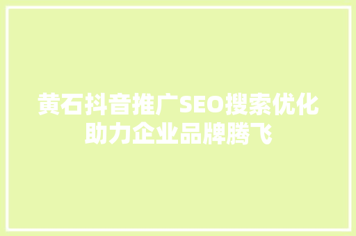 黄石抖音推广SEO搜索优化助力企业品牌腾飞
