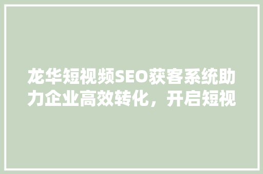 龙华短视频SEO获客系统助力企业高效转化，开启短视频营销新篇章