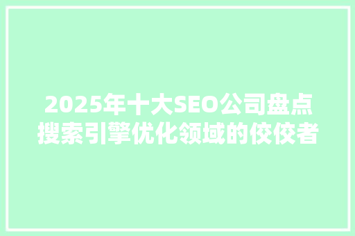 2025年十大SEO公司盘点搜索引擎优化领域的佼佼者