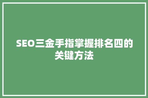 SEO三金手指掌握排名四的关键方法