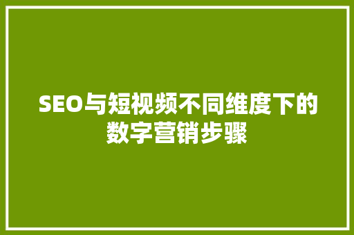 SEO与短视频不同维度下的数字营销步骤