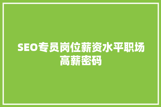 SEO专员岗位薪资水平职场高薪密码