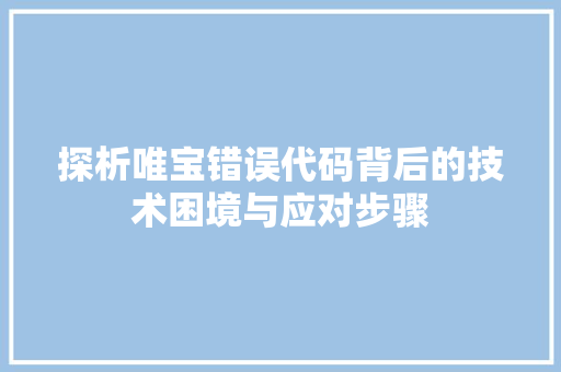 探析唯宝错误代码背后的技术困境与应对步骤