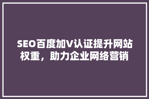 SEO百度加V认证提升网站权重，助力企业网络营销