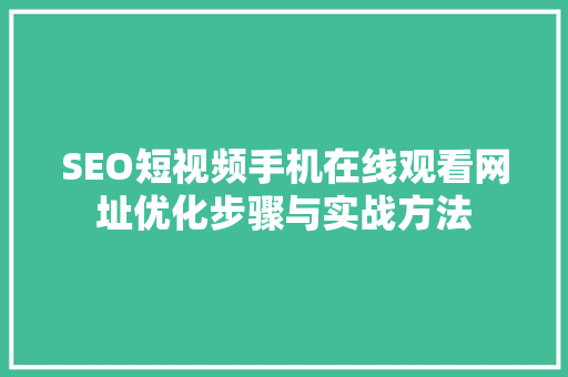 SEO短视频手机在线观看网址优化步骤与实战方法