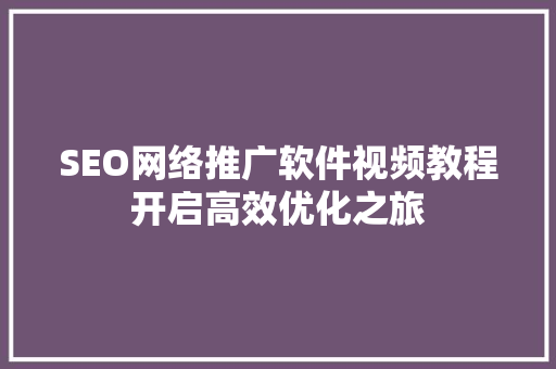 SEO网络推广软件视频教程开启高效优化之旅