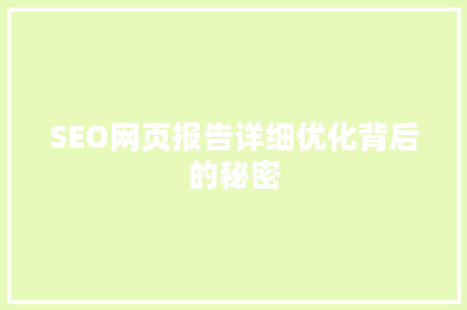 SEO网页报告详细优化背后的秘密