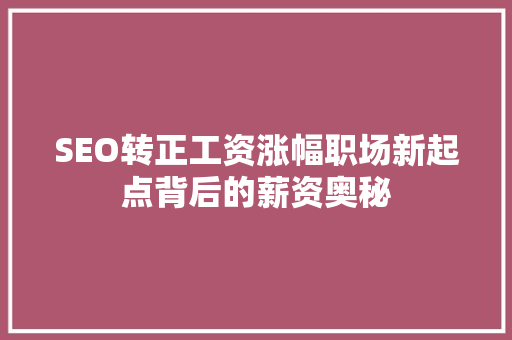 SEO转正工资涨幅职场新起点背后的薪资奥秘
