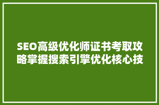 SEO高级优化师证书考取攻略掌握搜索引擎优化核心技能