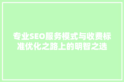 专业SEO服务模式与收费标准优化之路上的明智之选