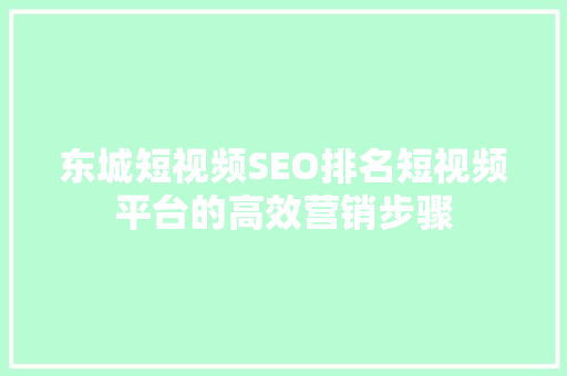 东城短视频SEO排名短视频平台的高效营销步骤