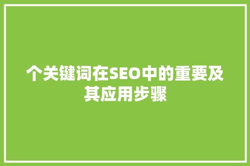 个关键词在SEO中的重要及其应用步骤