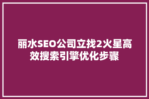 丽水SEO公司立找2火星高效搜索引擎优化步骤