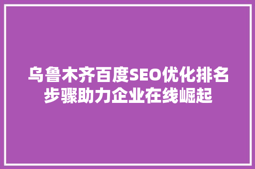 乌鲁木齐百度SEO优化排名步骤助力企业在线崛起