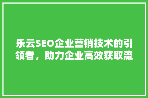 乐云SEO企业营销技术的引领者，助力企业高效获取流量