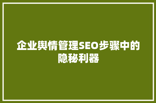 企业舆情管理SEO步骤中的隐秘利器