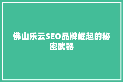 佛山乐云SEO品牌崛起的秘密武器