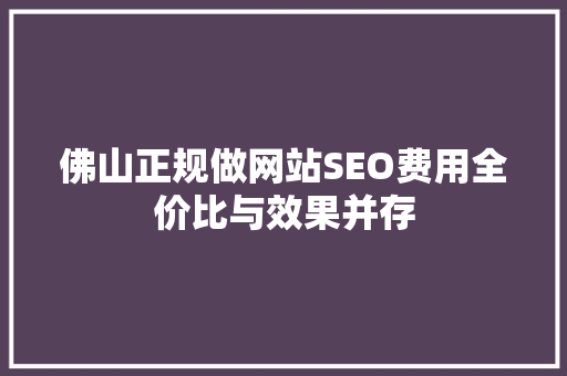 佛山正规做网站SEO费用全价比与效果并存