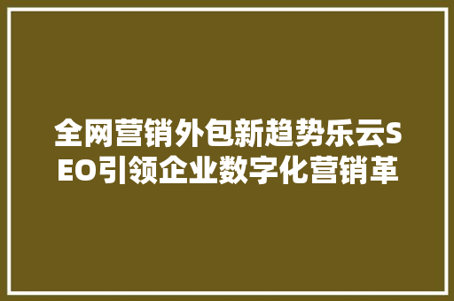 全网营销外包新趋势乐云SEO引领企业数字化营销革命