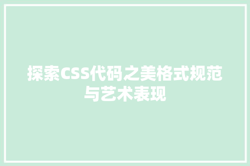 探索CSS代码之美格式规范与艺术表现
