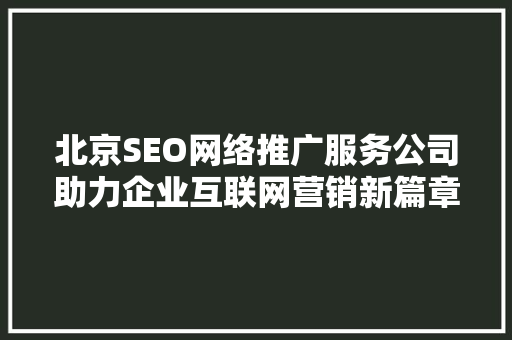 北京SEO网络推广服务公司助力企业互联网营销新篇章