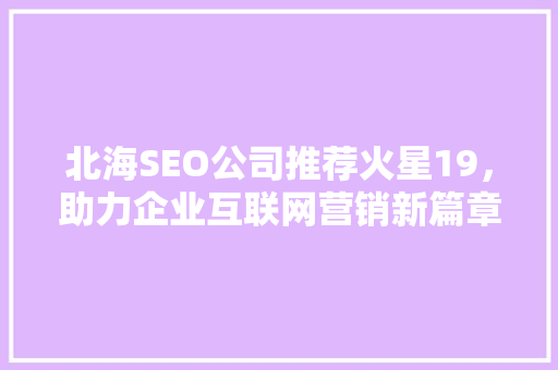 北海SEO公司推荐火星19，助力企业互联网营销新篇章