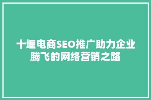 十堰电商SEO推广助力企业腾飞的网络营销之路