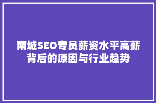 南城SEO专员薪资水平高薪背后的原因与行业趋势