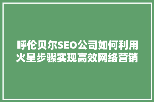 呼伦贝尔SEO公司如何利用火星步骤实现高效网络营销