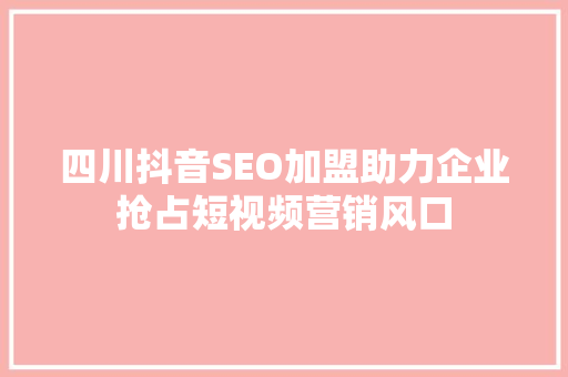 四川抖音SEO加盟助力企业抢占短视频营销风口