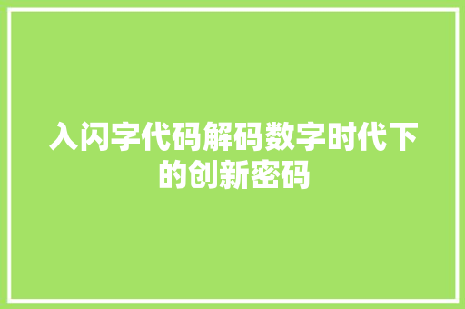 入闪字代码解码数字时代下的创新密码