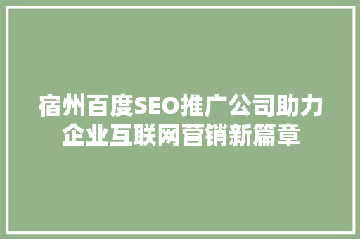 宿州百度SEO推广公司助力企业互联网营销新篇章