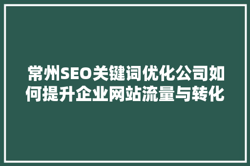 常州SEO关键词优化公司如何提升企业网站流量与转化率
