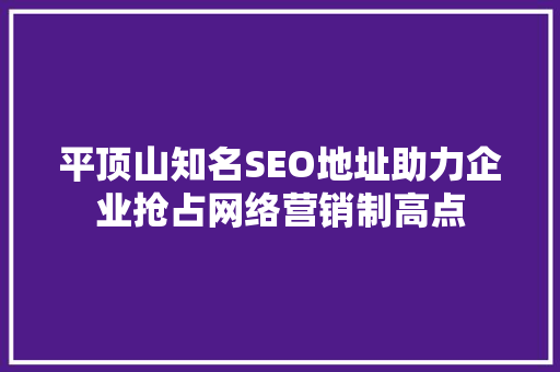 平顶山知名SEO地址助力企业抢占网络营销制高点
