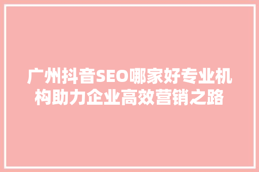 广州抖音SEO哪家好专业机构助力企业高效营销之路  第1张