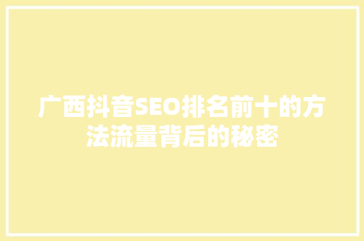 广西抖音SEO排名前十的方法流量背后的秘密