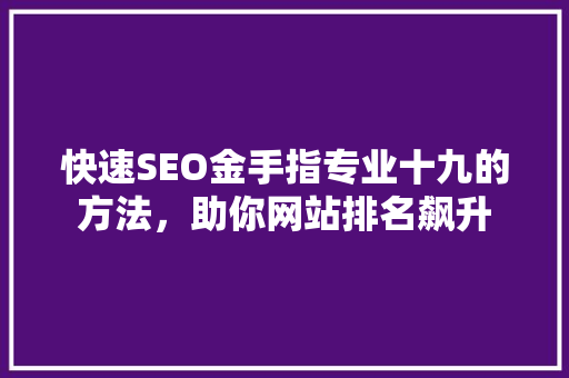 快速SEO金手指专业十九的方法，助你网站排名飙升
