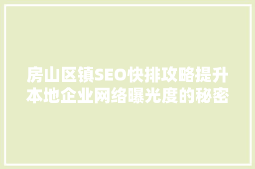 房山区镇SEO快排攻略提升本地企业网络曝光度的秘密武器